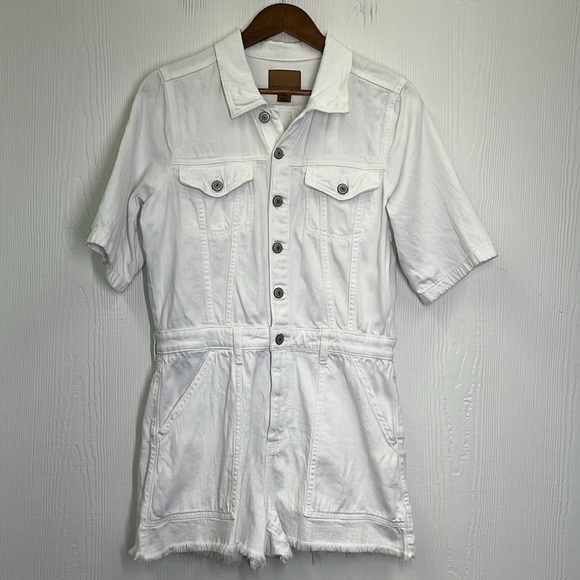 American Eagle - White Denim Coverall Button Down Short Sleeve Short Romper Med - Picture 9 of 14
